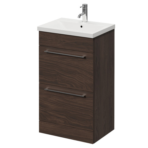 Napoli 390 Brown Oak 500mm 2 Drawer Vanity Unit with Glide Basin Right Hand View