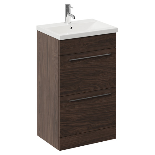 Napoli 390 Brown Oak 500mm 2 Drawer Vanity Unit with Glide Basin Left Hand View