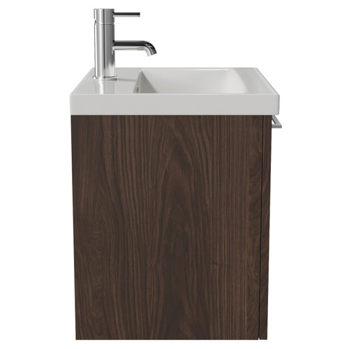 Napoli 390 Brown Oak 500mm Wall Mounted Single Drawer Vanity Unit with Glide Basin Side View