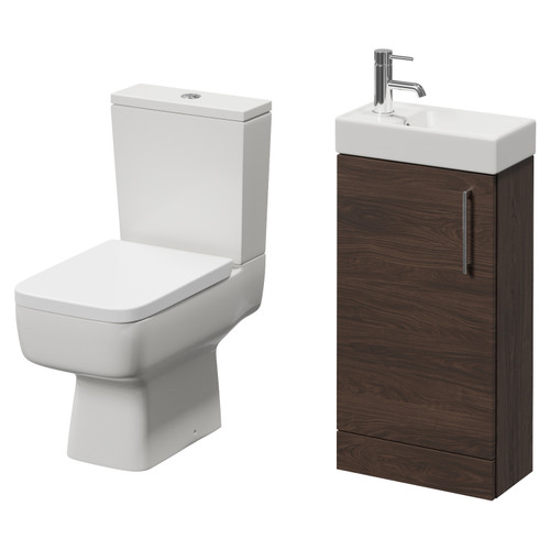 Napoli Cube Brown Oak 400mm Single Door Vanity Unit and Toilet Suite with Align Basin Right Hand View