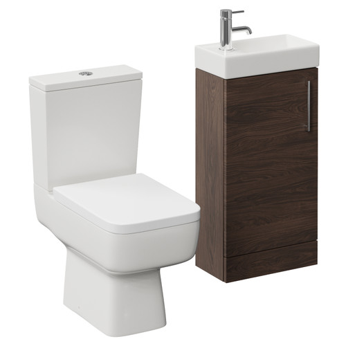 Napoli Cube Brown Oak 400mm Single Door Vanity Unit and Toilet Suite with Align Basin Left Hand View
