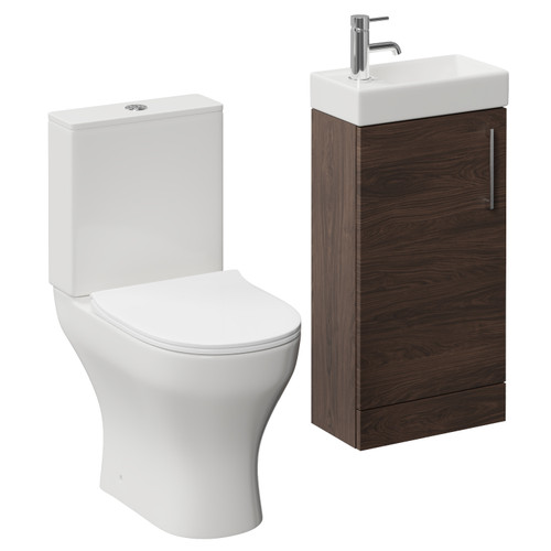 Napoli Cube Brown Oak 400mm Single Door Vanity Unit and Jubilee Toilet Suite with Align Basin Left Hand View