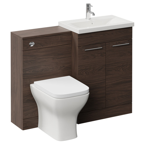 Napoli 390 Brown Oak 1100mm 2 Door Vanity Unit Toilet Suite with Glide Basin Left Hand View