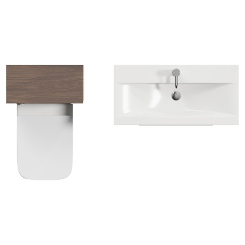 Napoli 390 Brown Oak 1300mm Wall Mounted 2 Drawer Vanity Unit and Toilet Suite with Glide Basin Top View