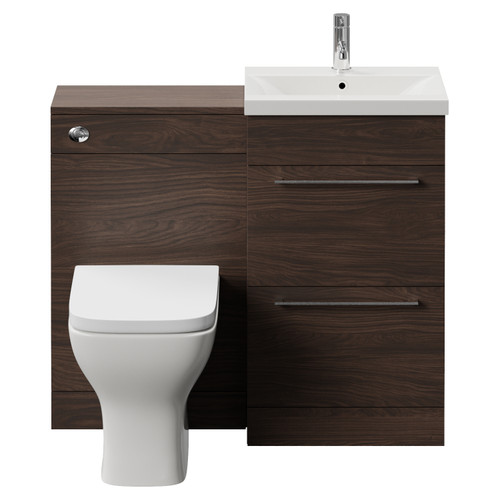 Napoli 390 Brown Oak 1000mm 2 Drawer Vanity Unit Toilet Suite with Glide Basin Front View