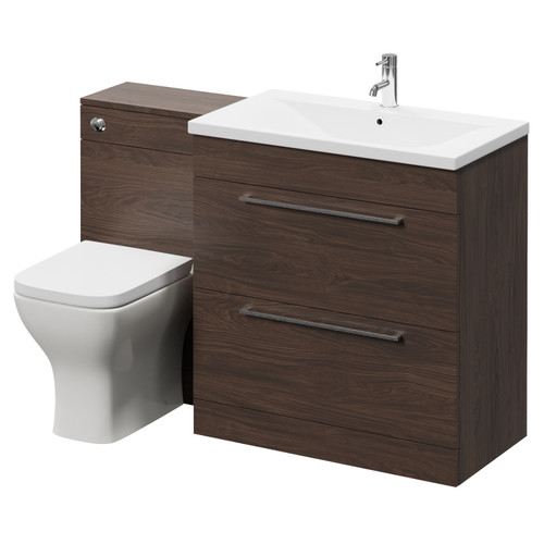 Napoli 460 Brown Oak 1300mm 2 Drawer Vanity Unit Toilet Suite with Glide Basin Right Hand View