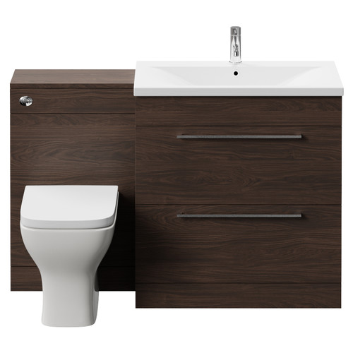 Napoli 460 Brown Oak 1300mm 2 Drawer Vanity Unit Toilet Suite with Glide Basin Front View