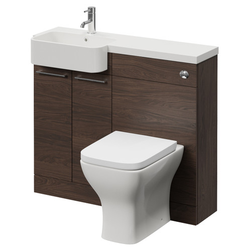 Napoli 250 Brown Oak 1000mm 2 Door Vanity Unit Toilet Suite with Left Hand Round Rico Semi Recessed Basin Right Hand View