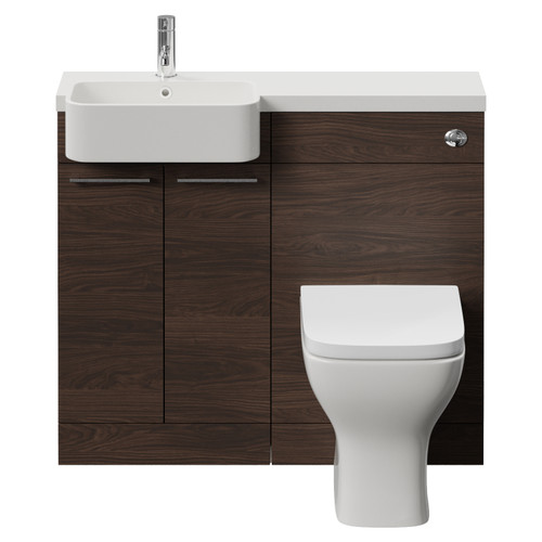 Napoli 250 Brown Oak 1000mm 2 Door Vanity Unit Toilet Suite with Left Hand Round Rico Semi Recessed Basin Front View