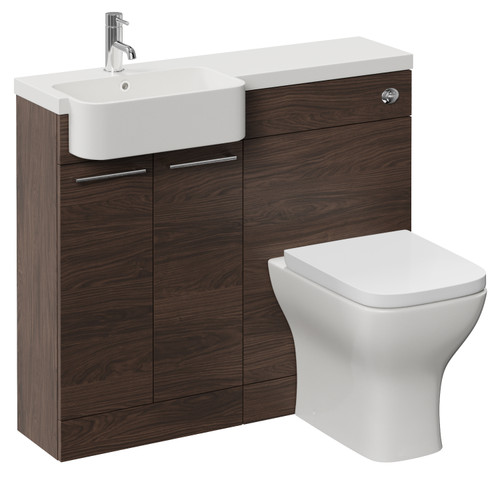 Napoli 250 Brown Oak 1000mm 2 Door Vanity Unit Toilet Suite with Left Hand Round Rico Semi Recessed Basin Left Hand View