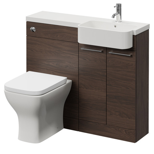 Napoli 250 Brown Oak 1000mm 2 Door Vanity Unit Toilet Suite with Right Hand Round Rico Semi Recessed Basin Right Hand View