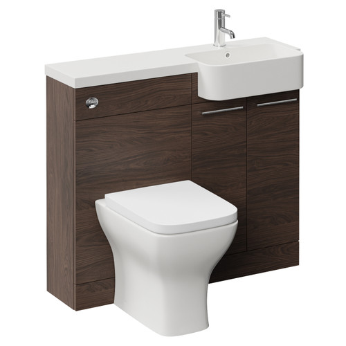Napoli 250 Brown Oak 1000mm 2 Door Vanity Unit Toilet Suite with Right Hand Round Rico Semi Recessed Basin Left Hand View