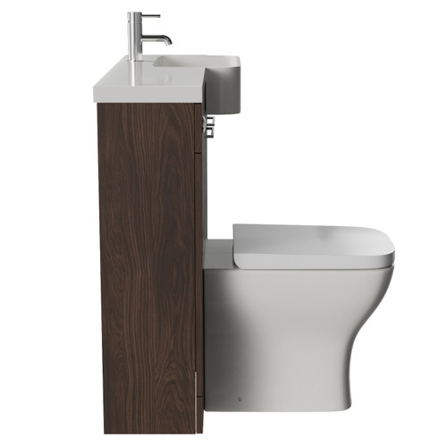 Napoli 250 Brown Oak 1000mm 2 Door Vanity Unit Toilet Suite with Right Hand Round Rico Semi Recessed Basin Side View