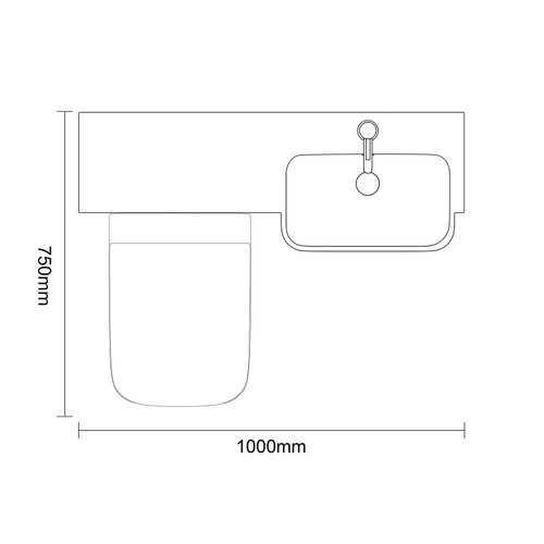Napoli 250 Brown Oak 1000mm 2 Door Vanity Unit Toilet Suite with Right Hand Round Rico Semi Recessed Basin Top Down Dimensions