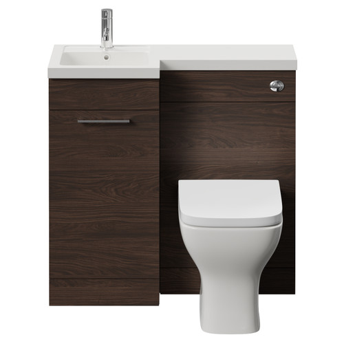 Napoli 390 Brown Oak 900mm Single Door Vanity Unit Toilet Suite with Left Hand Square Lucia Basin Front View