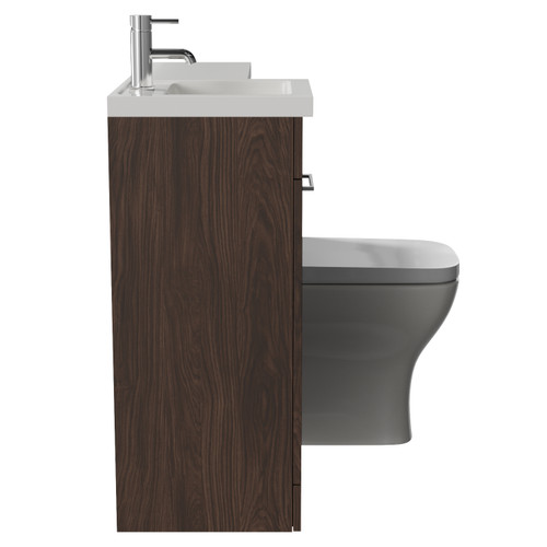Napoli 390 Brown Oak 900mm Single Door Vanity Unit Toilet Suite with Left Hand Square Lucia Basin Side View