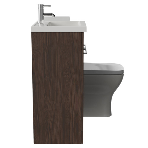 Napoli 390 Brown Oak 1000mm 2 Door Vanity Unit Toilet Suite with Left Hand Square Lucia Basin Side View