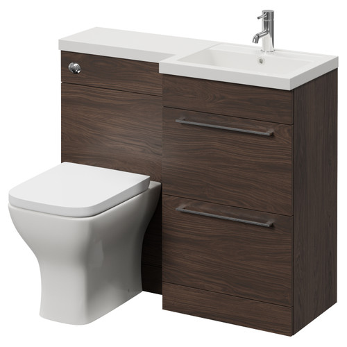 Napoli 390 Brown Oak 1000mm 2 Drawer Vanity Unit Toilet Suite with Right Hand Square Lucia Basin Right Hand View