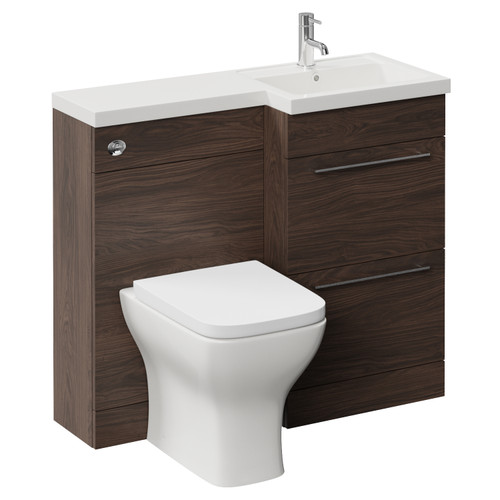 Napoli 390 Brown Oak 1000mm 2 Drawer Vanity Unit Toilet Suite with Right Hand Square Lucia Basin Left Hand View
