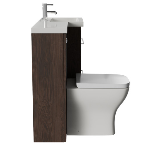 Napoli 390 Brown Oak 1000mm 2 Drawer Vanity Unit Toilet Suite with Right Hand Square Lucia Basin Side View
