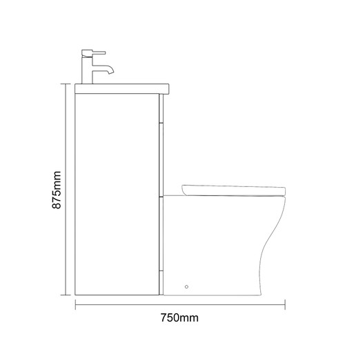 Napoli 390 Brown Oak 1000mm 2 Drawer Vanity Unit Toilet Suite with Left Hand Square Lucia Basin Side on Dimensions