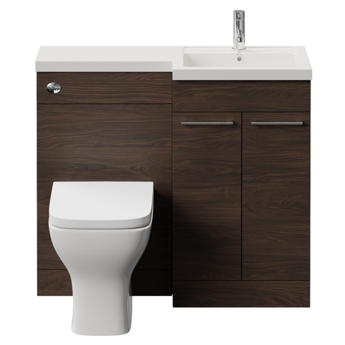 Napoli 390 Brown Oak 1000mm 2 Door Vanity Unit Toilet Suite with Right Hand Square Lucia Basin Front View