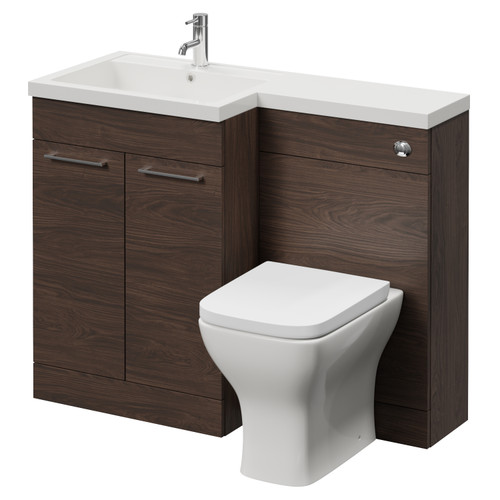Napoli 460 Brown Oak 1100mm 2 Door Vanity Unit Toilet Suite with Left Hand Square Lucia Basin Right Hand View
