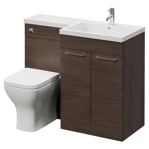 Napoli 460 Brown Oak 1100mm 2 Door Vanity Unit Toilet Suite with Right Hand Square Lucia Basin Right Hand View