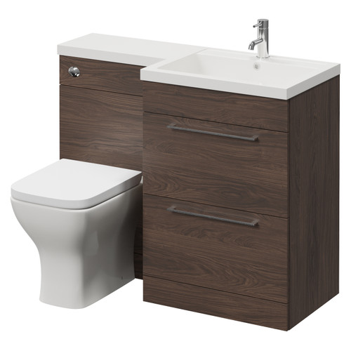 Napoli 460 Brown Oak 1100mm 2 Drawer Vanity Unit Toilet Suite with Right Hand Square Lucia Basin Right Hand View
