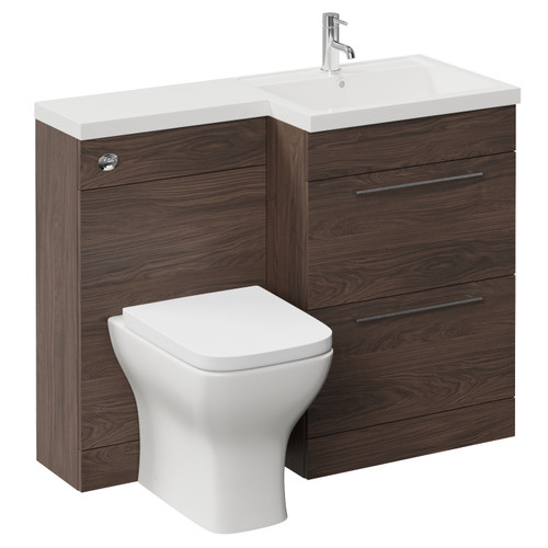Napoli 460 Brown Oak 1100mm 2 Drawer Vanity Unit Toilet Suite with Right Hand Square Lucia Basin Left Hand View