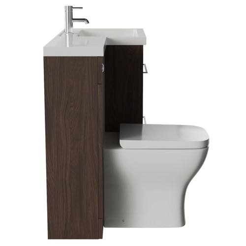 Napoli 460 Brown Oak 1100mm 2 Drawer Vanity Unit Toilet Suite with Right Hand Square Lucia Basin Side View