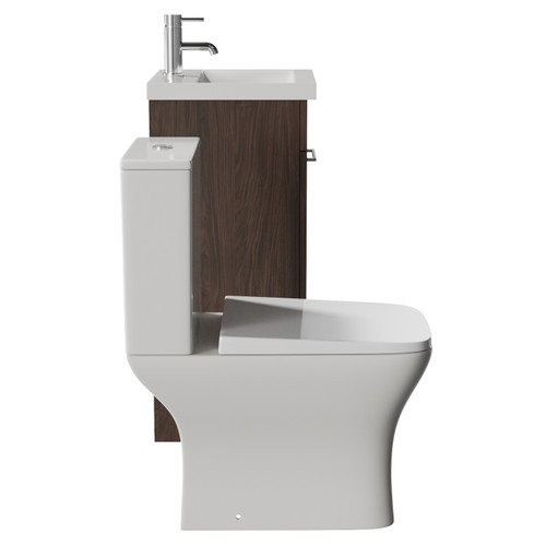 Napoli 390 Brown Oak 400mm Single Door Vanity Unit and Kingston Toilet Suite with Glide Basin Side View