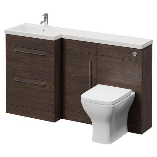 Napoli 390 Brown Oak 1500mm 2 Drawer Vanity Unit Toilet Suite with Left Hand Square Lucia Basin Right Hand View