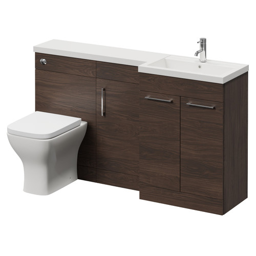 Napoli 390 Brown Oak 1500mm 3 Door Vanity Unit Toilet Suite with Right Hand Square Lucia Basin Right Hand View