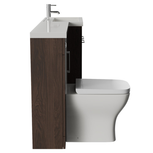 Napoli 390 Brown Oak 1500mm 3 Door Vanity Unit Toilet Suite with Right Hand Square Lucia Basin Side View