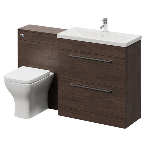 Napoli 390 Cento Brown Oak 1400mm 2 Drawer Vanity Unit Toilet Suite with Glide Basin Right Hand View