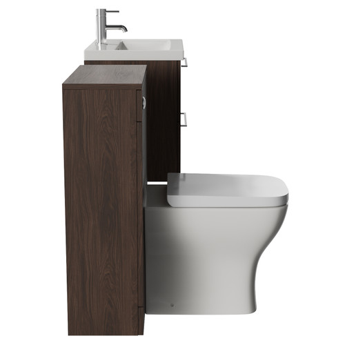 Napoli 390 Cento Brown Oak 1200mm Wall Mounted 2 Drawer Vanity Unit and Toilet Suite with Glide Basin Side View
