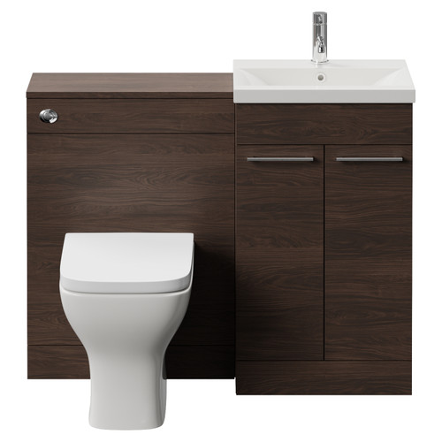 Napoli 390 Cento Brown Oak 1100mm 2 Door Vanity Unit Toilet Suite with Glide Basin Front View