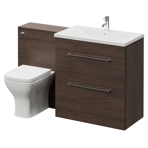 Napoli 460 Cento Brown Oak 1400mm 2 Drawer Vanity Unit Toilet Suite with Glide Basin Right Hand View