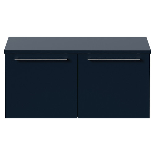 Napoli 390 Deep Blue 1000mm Wall Mounted 2 Drawer Vanity Unit for Countertop Basins Front View