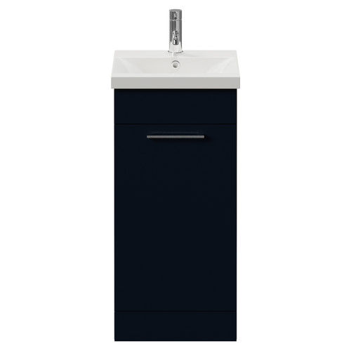 Napoli 390 Deep Blue 400mm Single Door Vanity Unit with Glide Basin Front View