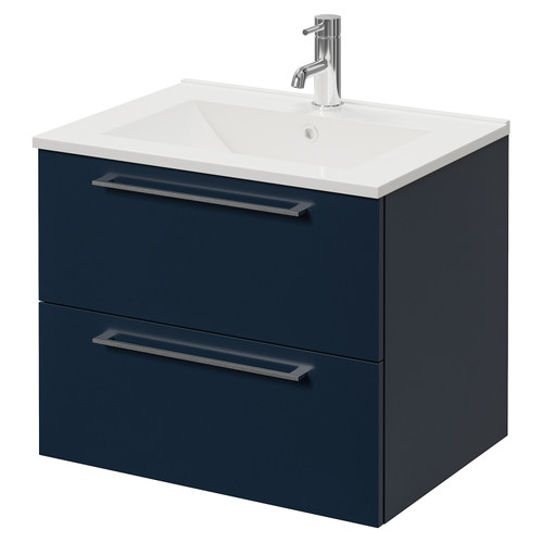 Napoli 460 Deep Blue 600mm Wall Mounted 2 Drawer Vanity Unit with Angel Basin Right Hand View