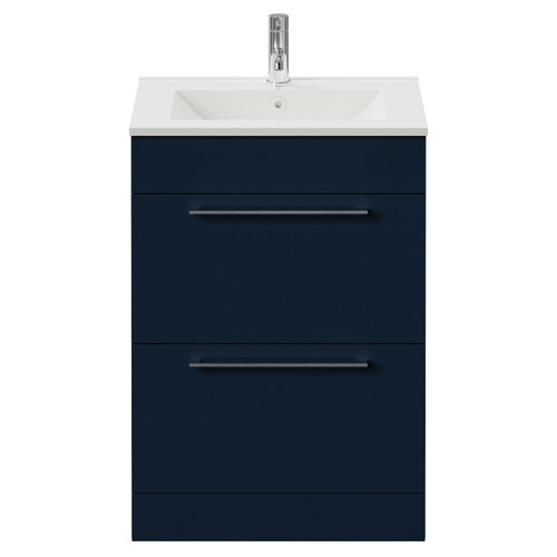 Napoli 460 Deep Blue 600mm 2 Drawer Vanity Unit with Angel Basin Front View