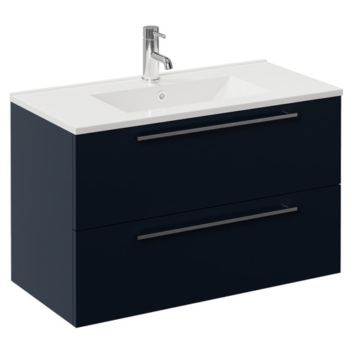 Napoli 390 Deep Blue 800mm Wall Mounted 2 Drawer Vanity Unit with Angel Basin Left Hand View