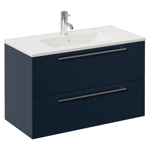 Napoli 390 Deep Blue 800mm Wall Mounted 2 Drawer Vanity Unit with Angel Basin Left Hand View