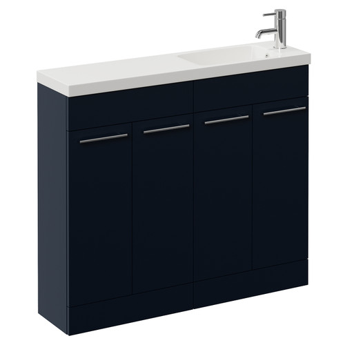 Napoli 250 Deep Blue 1000mm 4 Door Vanity Unit with Round Silvo Basin Left Hand View
