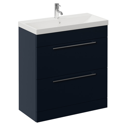 Napoli 390 Deep Blue 800mm 2 Drawer Vanity Unit with Rimini Basin Left Hand View