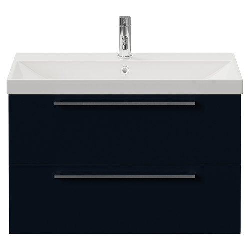 Napoli 390 Deep Blue 800mm Wall Mounted 2 Drawer Vanity Unit with Rimini Basin Front View