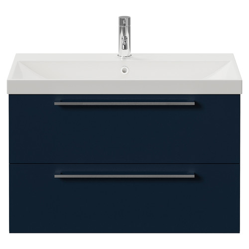 Napoli 390 Deep Blue 800mm Wall Mounted 2 Drawer Vanity Unit with Rimini Basin Front View