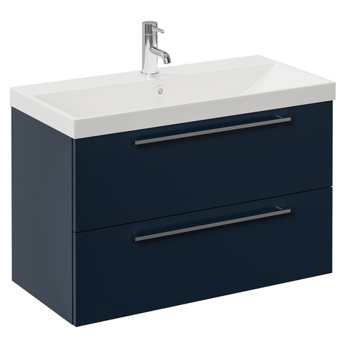 Napoli 390 Deep Blue 800mm Wall Mounted 2 Drawer Vanity Unit with Rimini Basin Left Hand View